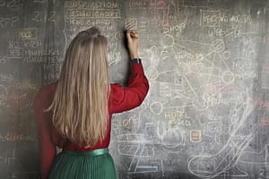 Teacher at a chalk board